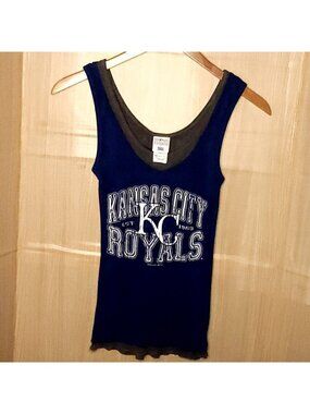 MLB Womens Kansas City Royals Layered Look Ribbed Tank Top Large